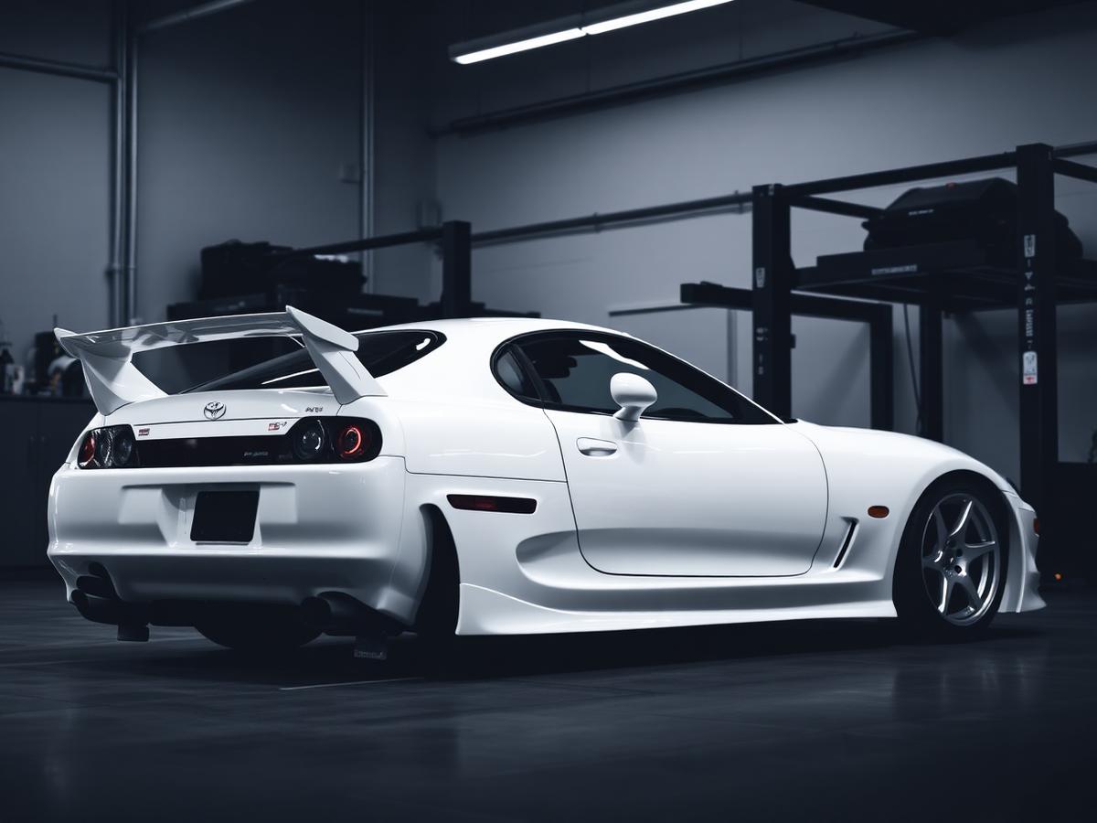 White Toyota Supra MK4 in workshop