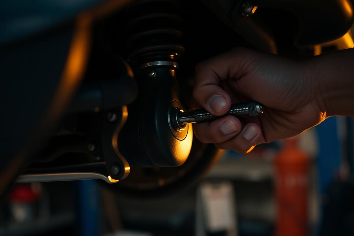 Mechanic working on suspension